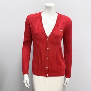 Courreges Paris 100% Dralon Cashmere Sweater Cardigan RED Ribbed Size M Fits S